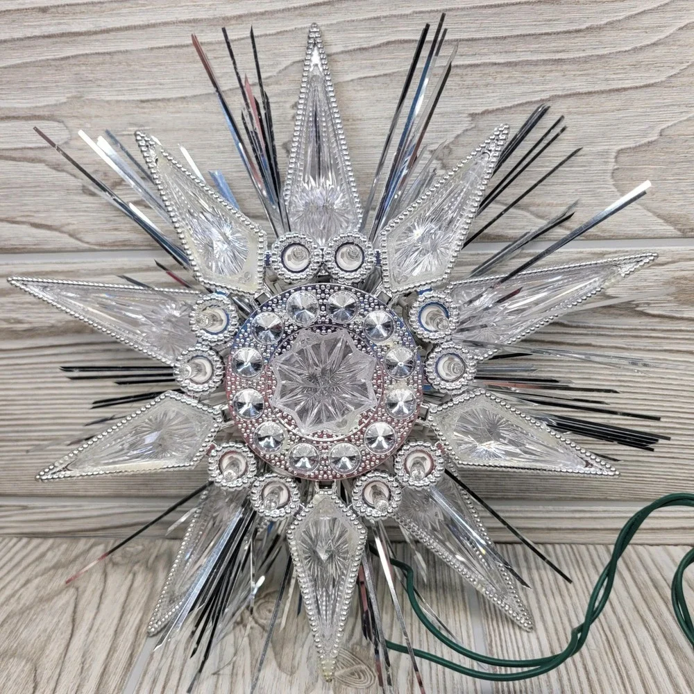 GE Silver Jewel Star‎ Tree Topper 9 Inch Clear Lights 21 Count Starburst Decor